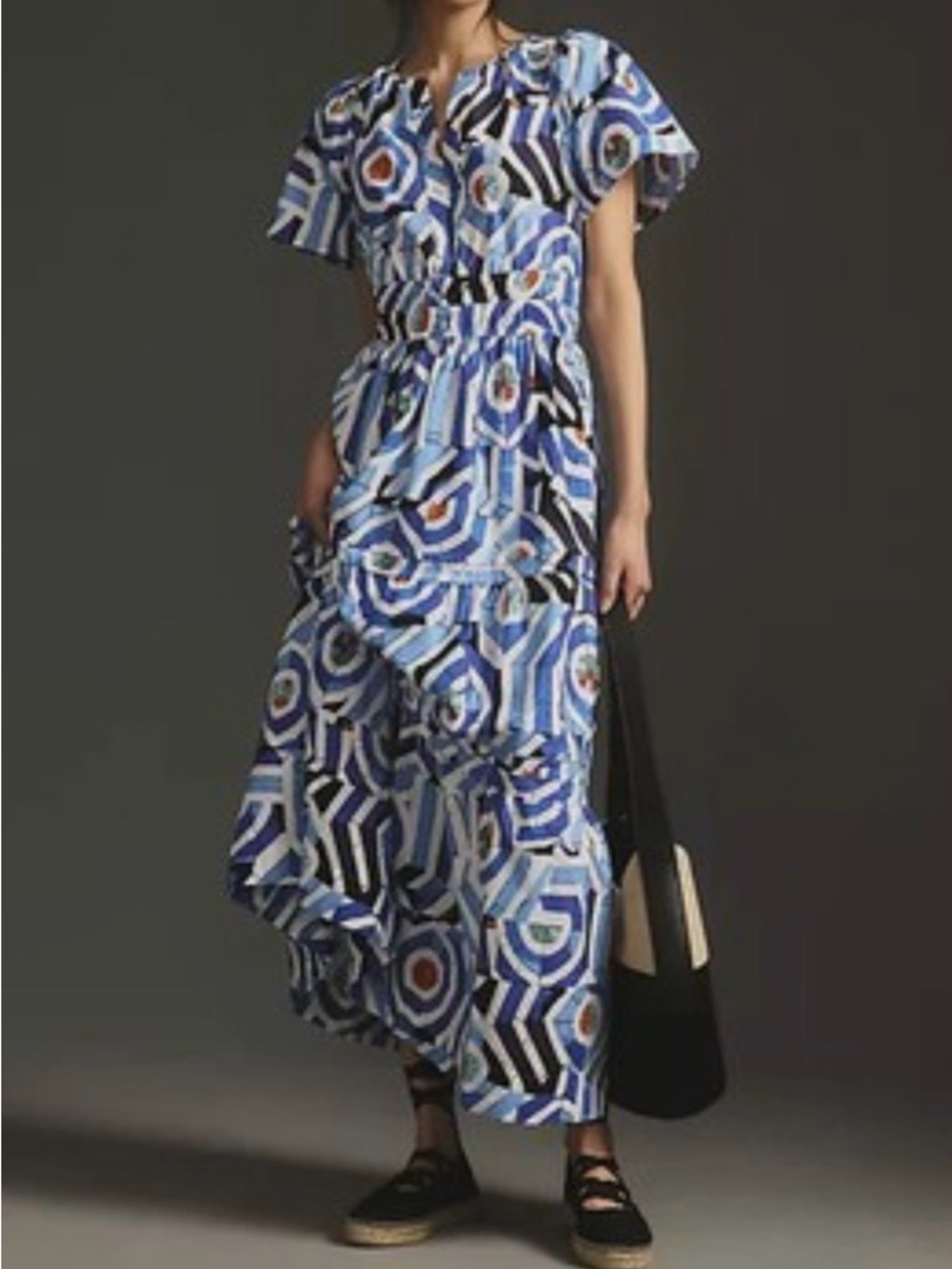Anthro Somerset maxi dress Size XL blue white orange print